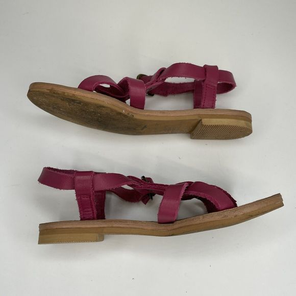 Peek Sandals Girls 8 Pink Genuine Leather Open Toe Thong Sandal Strappy Fuchsia - Picture 3 of 7